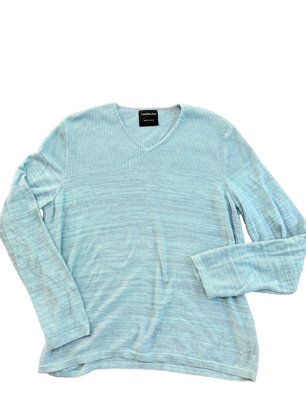 Calvin Klein Mens Large v-neck sweater weather blue cotton blend preppy golf